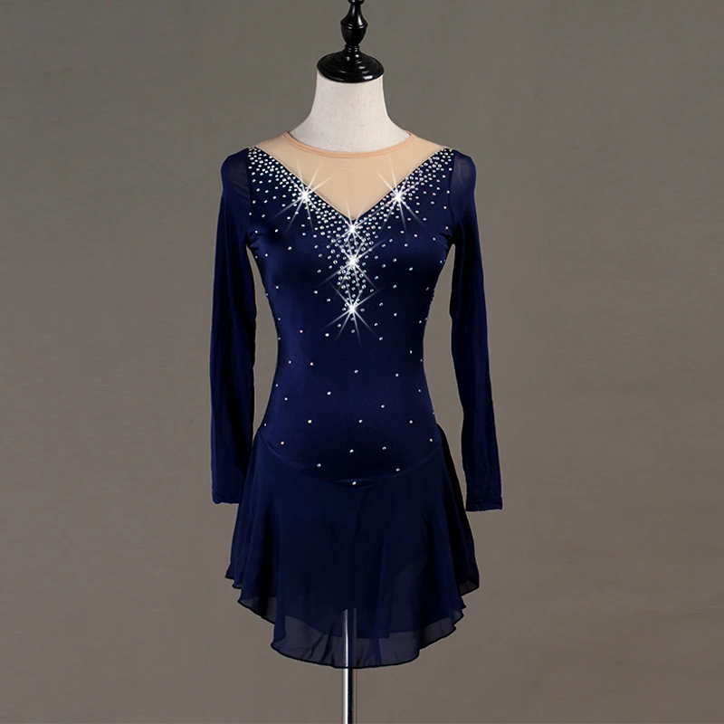 

crystal custom figure skating dress woman kids girl adult figure skating dress Long sleeve ice skating dress woman kids girl