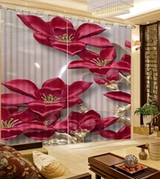 rose red curtains for grils room customized 3d curtains golden red flower bed living room hotel curtains for bedroom