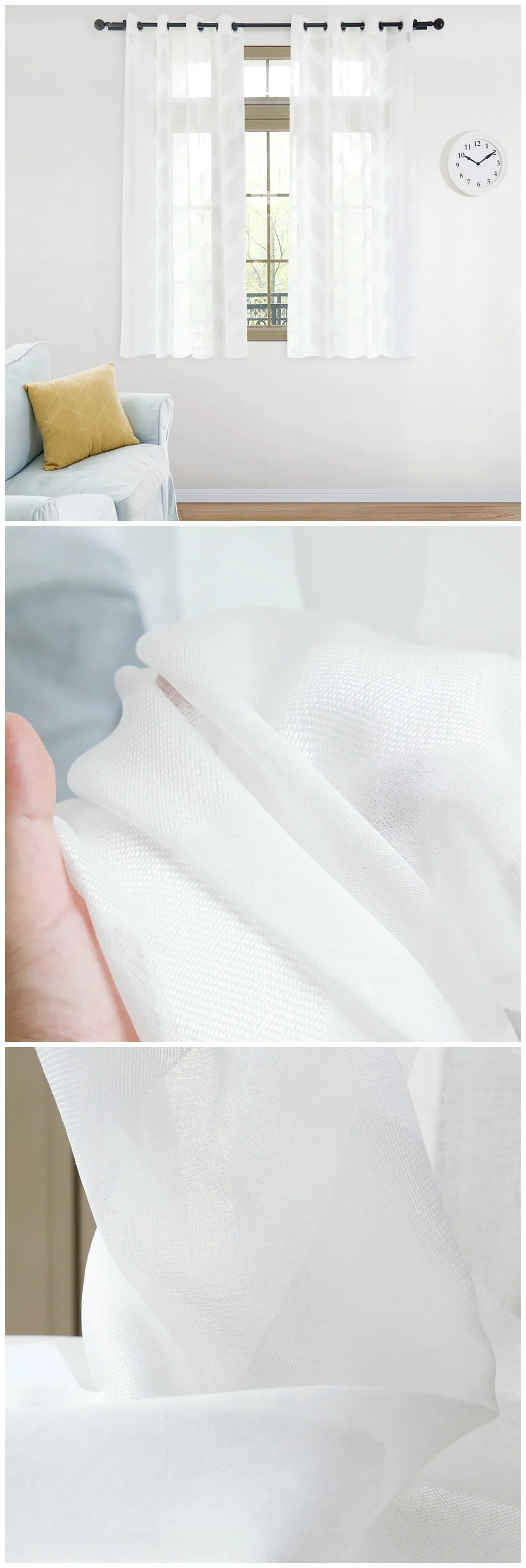 NAPEARL 1 шт. Короткие Прозрачные шторы волнистые полосы жаккардовые капли люверсы нить ткань для спальни окна Простой Тюль