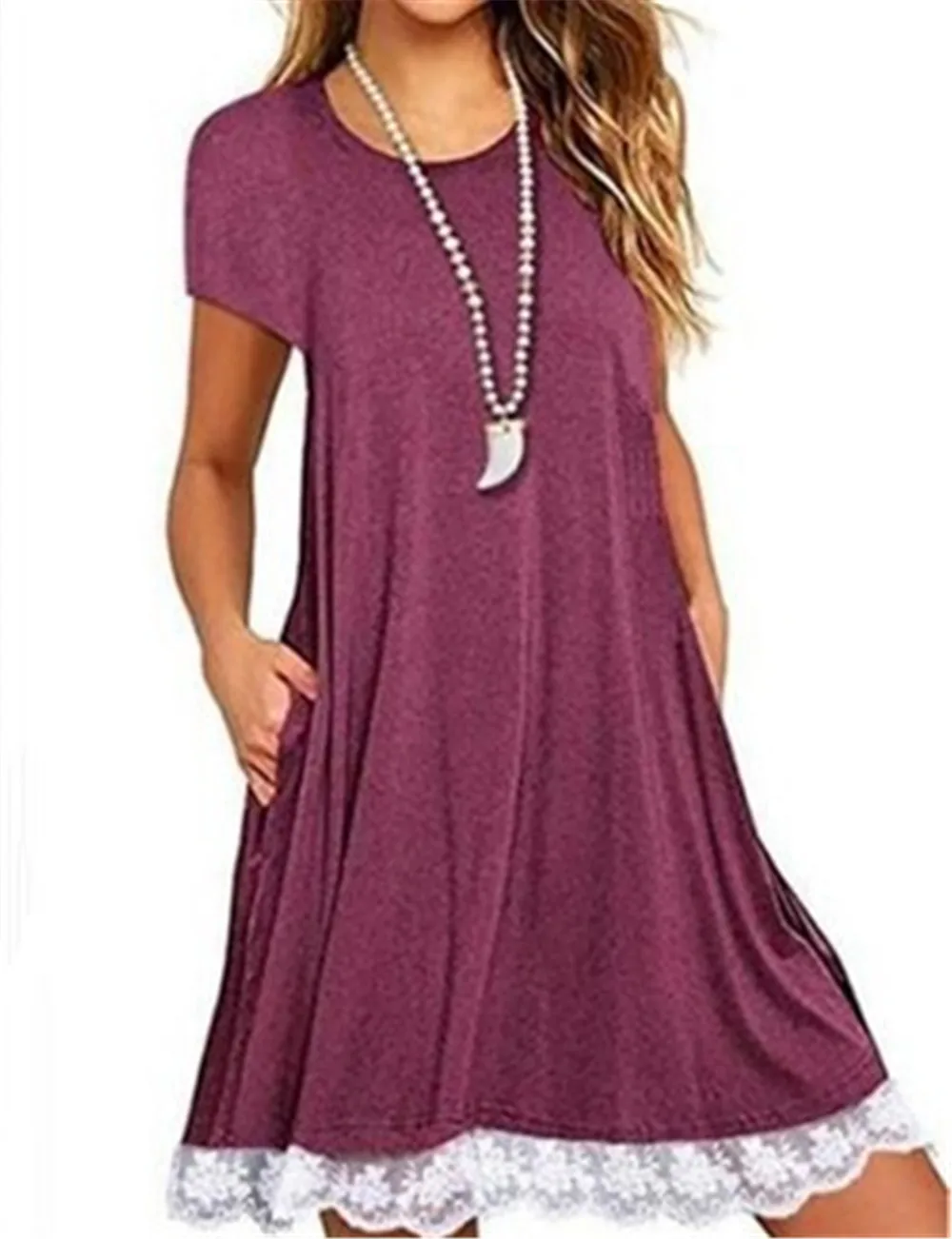 2019 Новое Женское хлопковое кружевное платье рубашка с коротким рукавом и