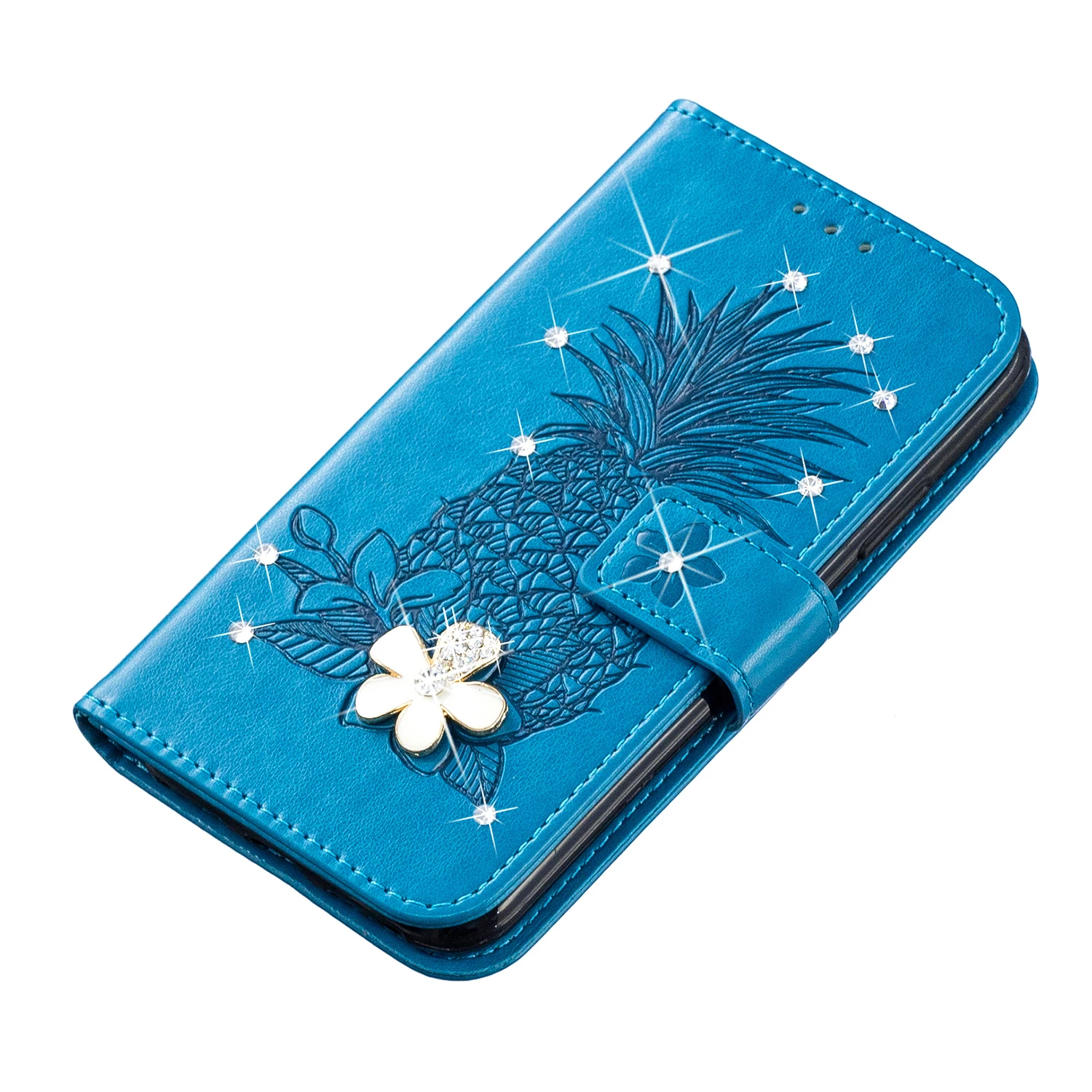 3D Алмазный Кошелек с ананасом кожаный чехол для Samsung Galaxy S10 PLUS S10E S6 EDGE S7 S8 S9 ID