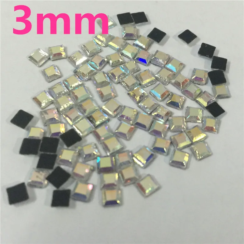 300 шт. кристалл AB 3*3 мм квадратная форма горячей фиксации FlatBack strass прозрачные