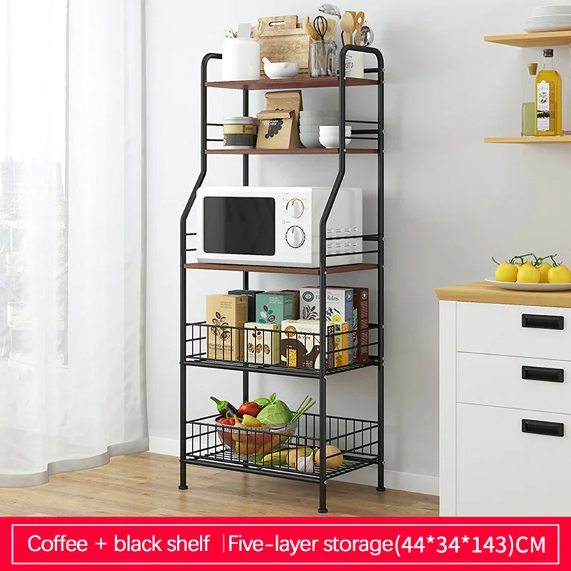 A-5L-coffee 4 слоя древесины Кухня полка Железный искусства хранение кухонной утвари Органайзер стойка полки микроволновая печь для микроволновой печи для специй шкафа мебели - Цвет: A-5L-coffee