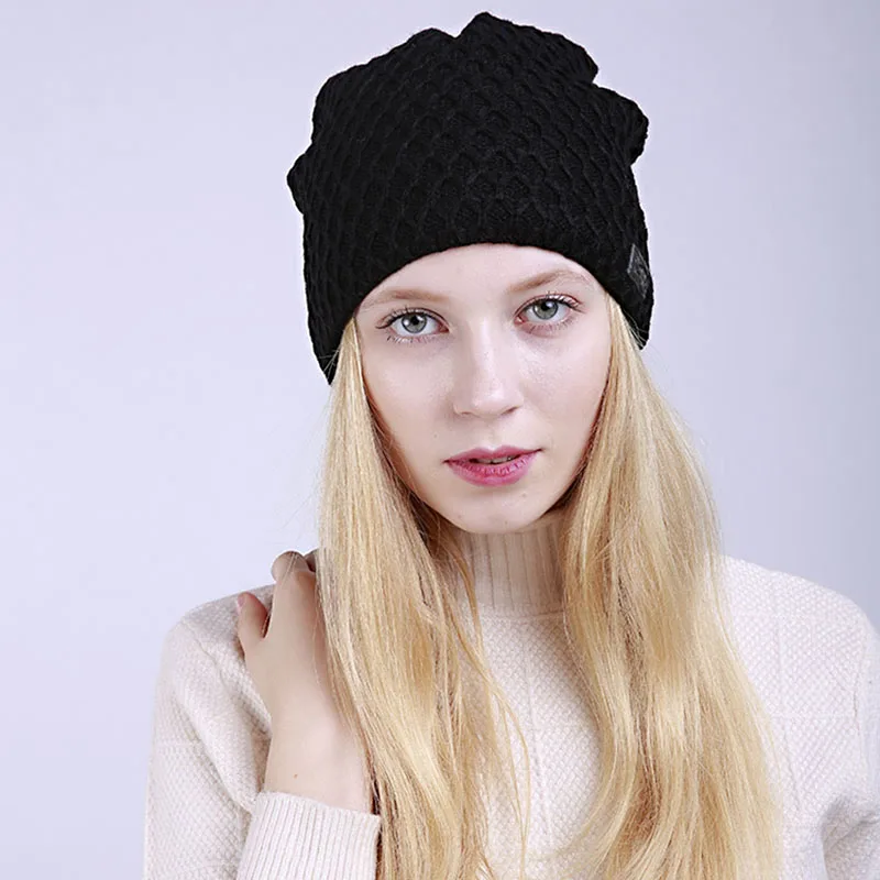 Женские Новые вязанные шапочки Skullies весенние теплые акриловые шапка для женщин