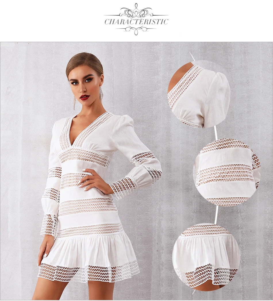 Adyce вечернее платье в стиле знаменитостей Vestidos Новое сексуальное платье с глубоким v-образным вырезом и длинным рукавом, кружевное женское мини подиумное Клубное платье