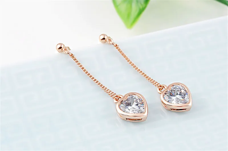 Romad Fashion Cubic Zirconia Crystal Long Dangle Earrings Jewelry Rose Gold-color Charm Drop Earring for Women Z3 | Украшения и