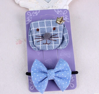 Korean girl hair accessories kids New denim clip set Children's bow ribbon Handmade head ornaments | Детская одежда и обувь