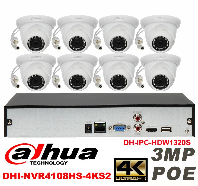 

Dahua original 8CH 3MP H2.64 DH-IPC-HDW1320S 8pcs Network camera POE DAHUA DHI-NVR4108HS-4KS2 Dome IP CCTV security camera kit