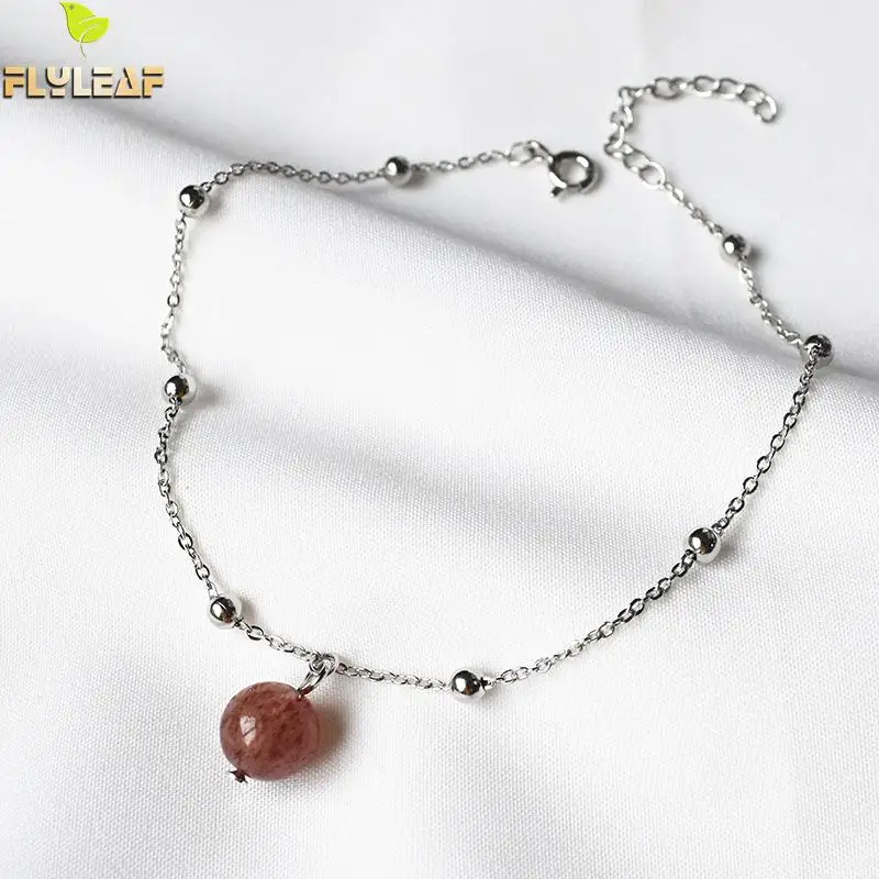 Женский браслет на ногу из серебра 925 пробы с кристаллами в виде клубники |