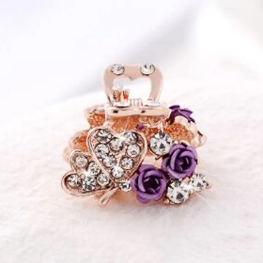 Purple Style B Мини с розой и камнями Сердце коготь для волос женщин 2,5 см заколки для волос заколки для девочек заколка зажим для волос аксессуары для укладки волос - Цвет: Purple Style B