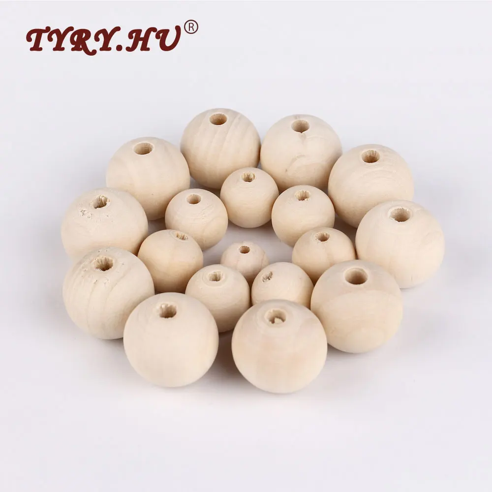 

TYRY.HU DIY 50Pcs Wooden Beads Natural Ball Round Spacer 10-18mm Eco-Friendly Natural Color Wood Beads Lead-Free Wooden Balls