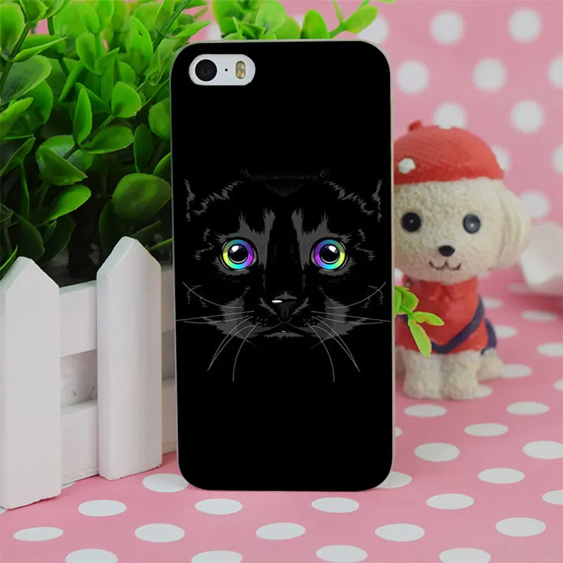 B0394 Черный Cute Cat Деревянный Стиль Прозрачный Жесткий Тонкий Case Обложка Для Apple iPhone
