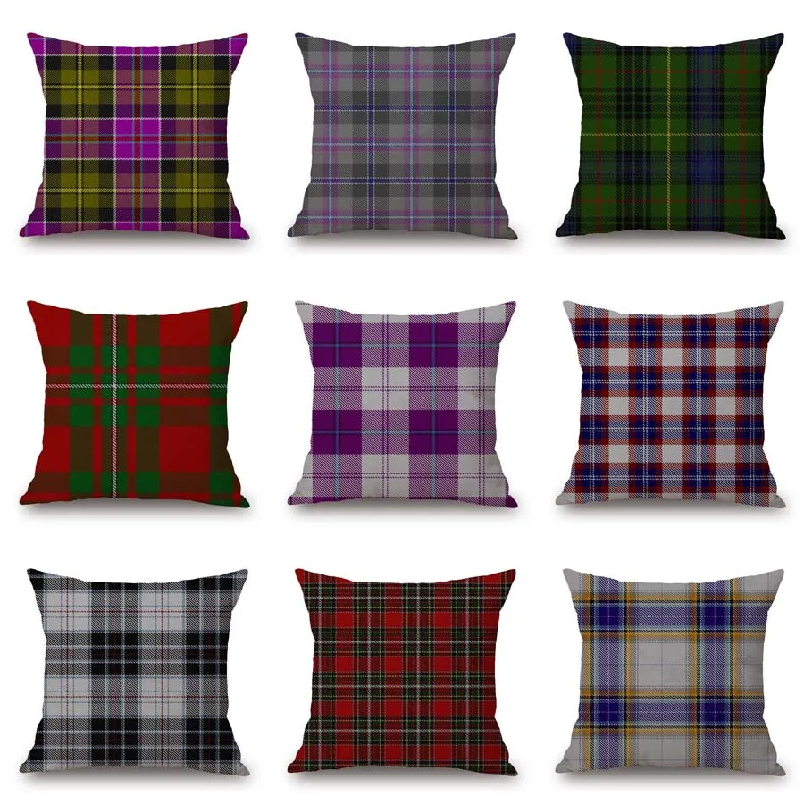 Простые льняные наволочки в британском ретро стиле шотландская клетчатая