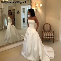 mbcullyd boho a line wedding dresses strapless satin draped bridal dress bow sashes vestidos de noiva with pocket cheap sale