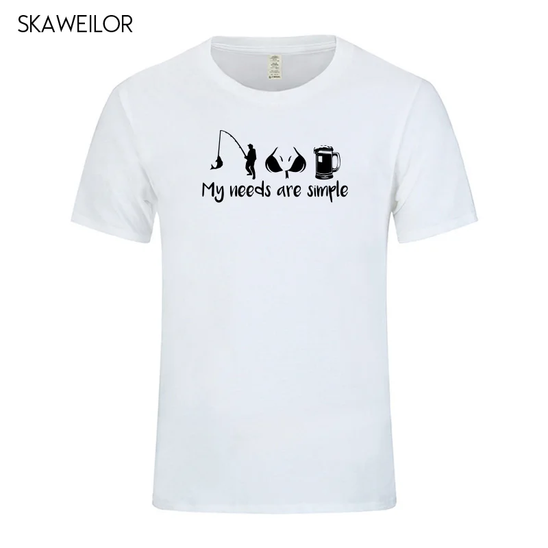 My Needs Are Simple, Мужская футболка, летняя, короткий рукав, хлопок, топы, забавные, Fishinger, грудь, пиво, с принтом, футболки для мужчин - Цвет: White
