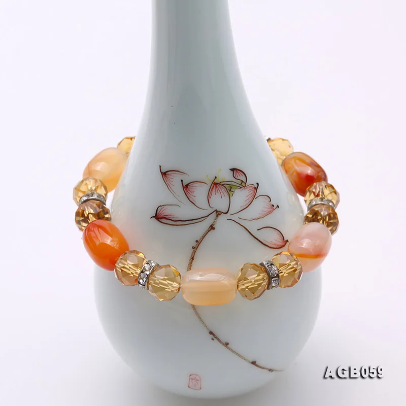 Fashion 10*14mm Colorful Irregular Nature Agate Beads Bracelet Gemstone Wristaband Handmade Women Jewelry 8&quot | Украшения и