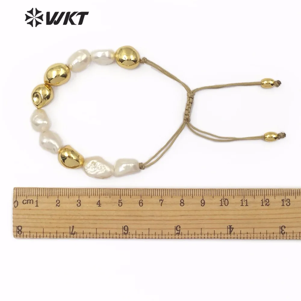 WKT WT-B454, классический браслет с натуральным пресноводным жемчугом и золотым жемчугом, женский свадебный банкет ручной работы, кружевной браслет, ювелирное изделие