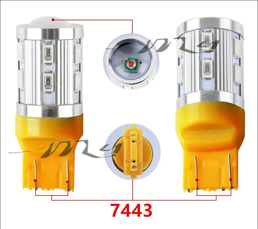 7443 7440 Car LED bulbs 12 SMD 5730 W21/5W 5W High power XPE lamp Bulbs car light source parking Yellow Amber | Автомобили и