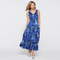 fashion boho maxi dress sleeveless summer sundress beachwear blue free shipping