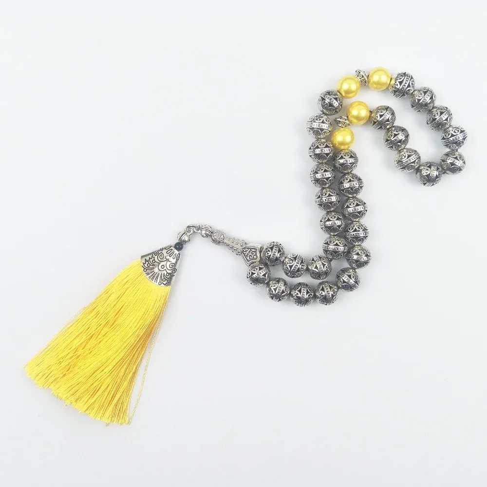Tesbih магазин 10 мм посеребренные молитвенные бусины с Красной кисточкой Tasbih Tesbih Tasbeeh Subha Misbaha исламский для свадебного подарка