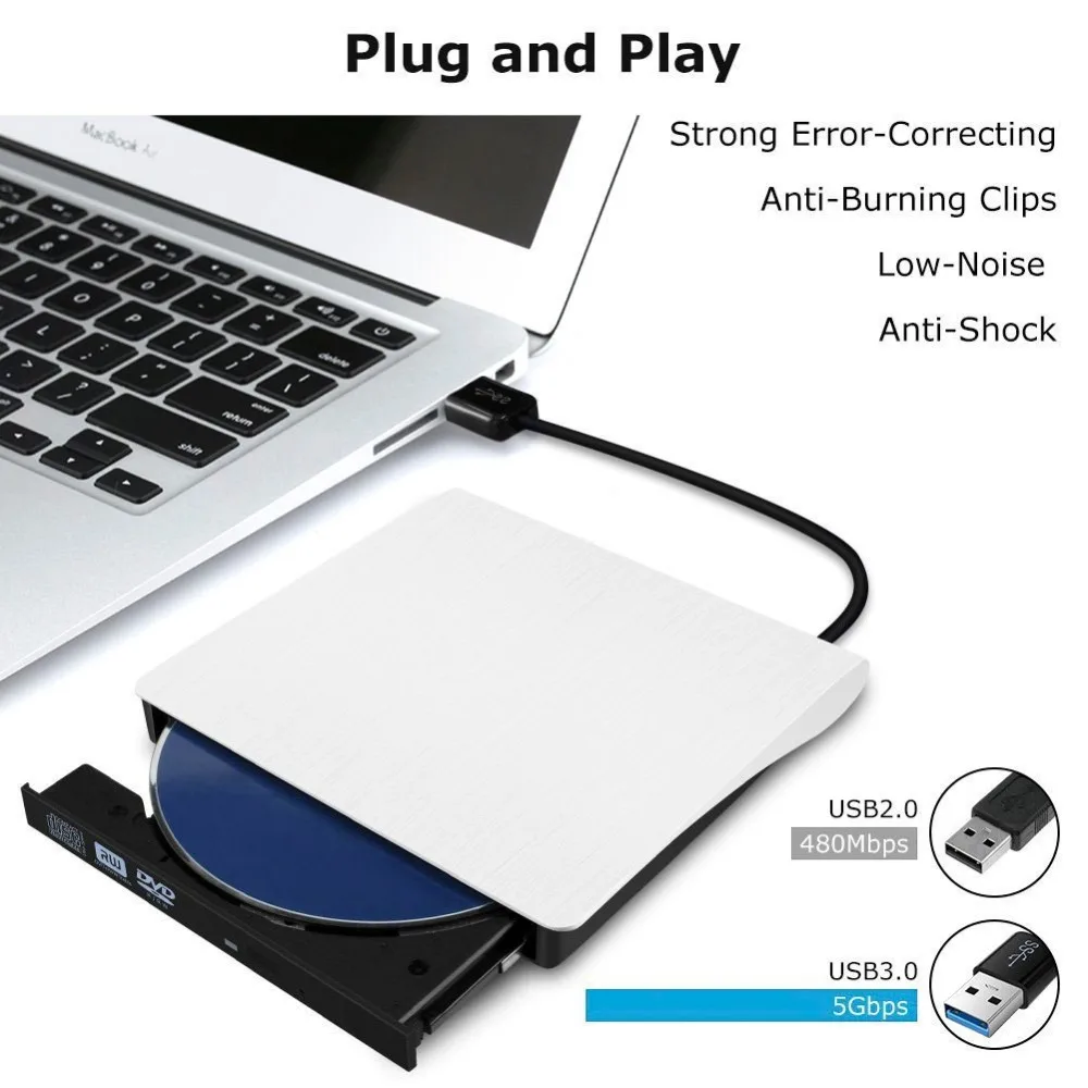 Внешние диски DVD iAmotus USB 3 0 Тонкий Высокая Скорость CD передачи данных Оптический