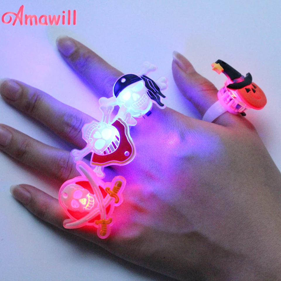 Amawill 5 шт. Мультфильм Хэллоуин светящееся пластиковое кольцо Череп Тыква