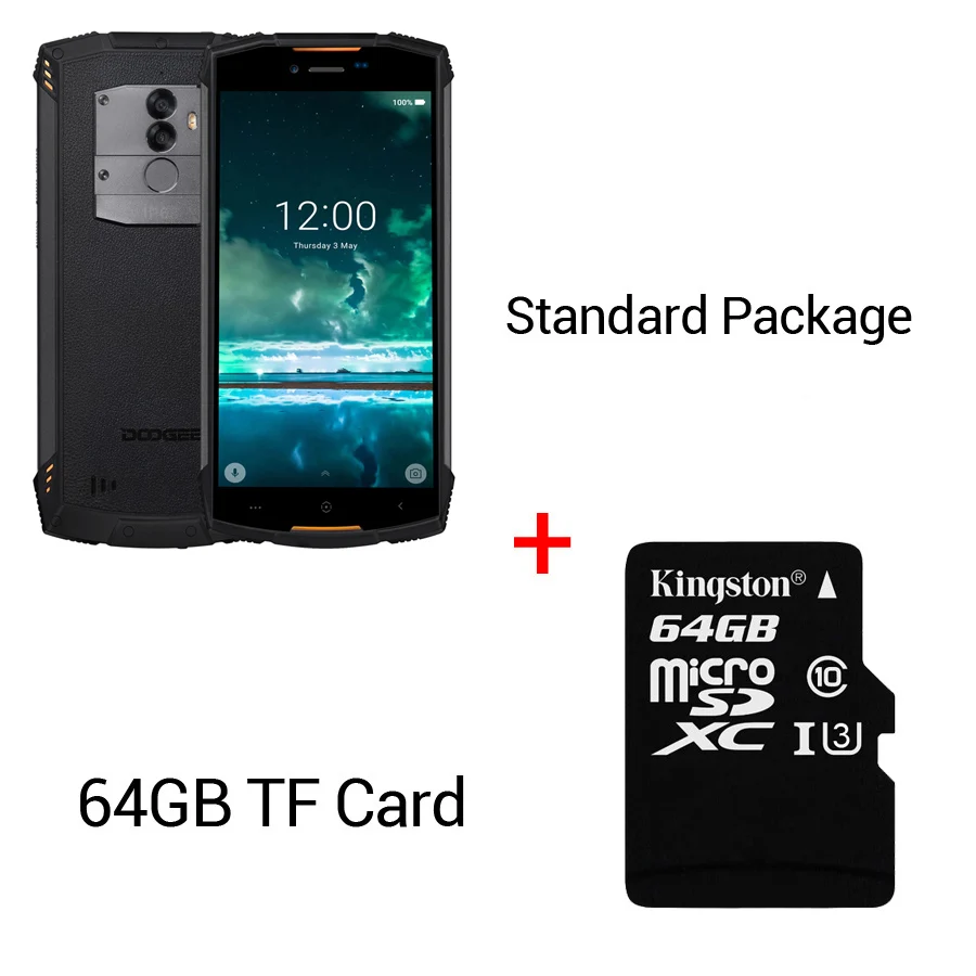 Orange n 64GB Card DOOGEE S55 Android 8,0 5,5 ''мобильный телефон 4 ГБ ОЗУ 64 Гб ПЗУ 5500 мАч MTK6750T Восьмиядерный водонепроницаемый отпечаток пальца двойной 13+ 8 Мп OTA - Цвет: Orange n 64GB Card