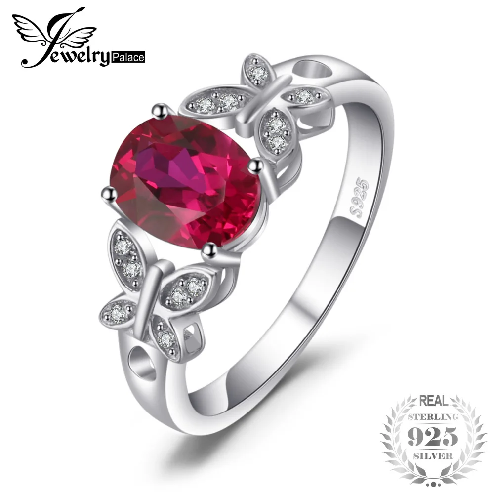 Jewelrypalace бабочка 1.8ct Овальный создания Рубин заявление кольцо 100% 925 стерлингового
