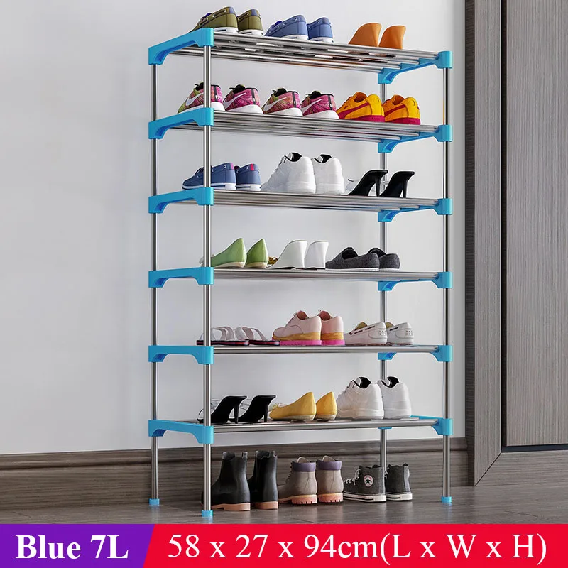 Blue 7L Многослойная Простая подставка для обуви каждый ярус 4 стальная трубка держатель пылезащитный шкаф мебель компактный органайзер для обуви Полка - Цвет: Blue 7L