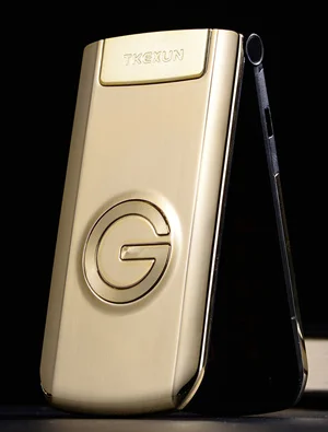 Раскладной Металлический телефон для пожилых людей TKEXUN G9000 G3 с большой клавиатурой/звуком пожилых людей/мужчин, мобильный телефон, подарок для родителей, русский французский язык - Цвет: Gold