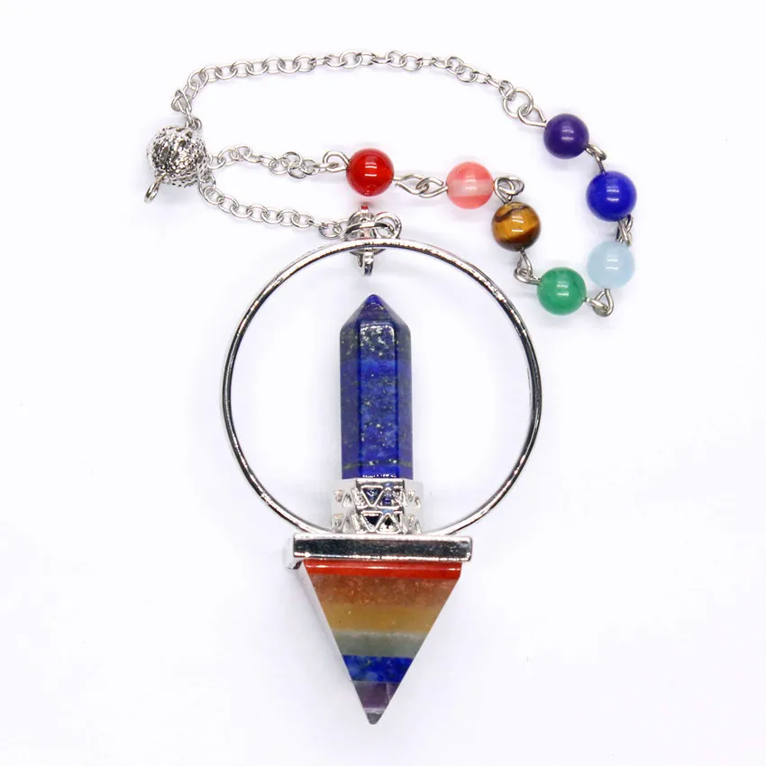 

100-Unique Silver Plated Hexagon Rainbow Pyramid Pendulum Lapis Lazuli Pendant Healing Chakra Stone Beads Jewelry