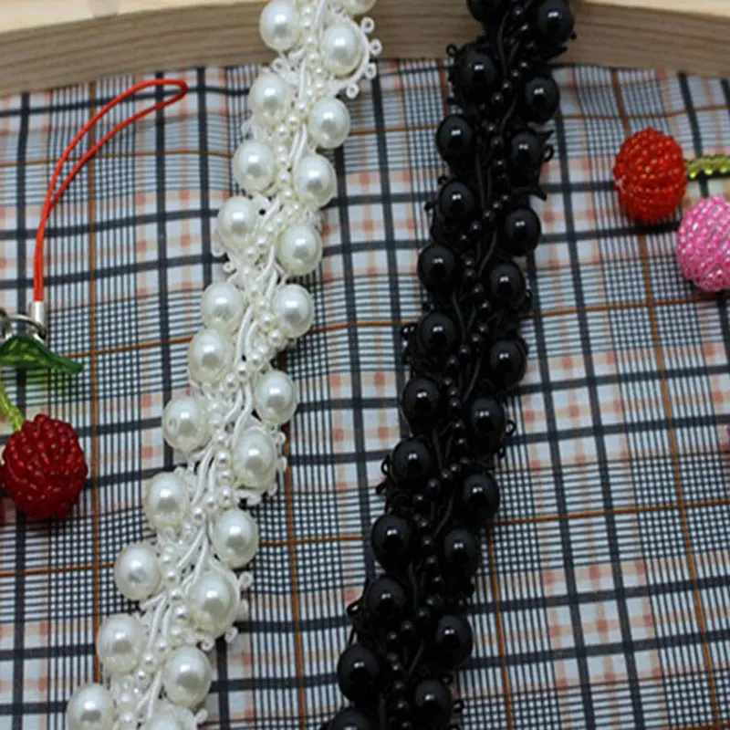 

3Yards/lot White/Black Beaded Pearl Trim Braid Lace Trimming Applique Lace Ribbon Sewing Trim 5-120