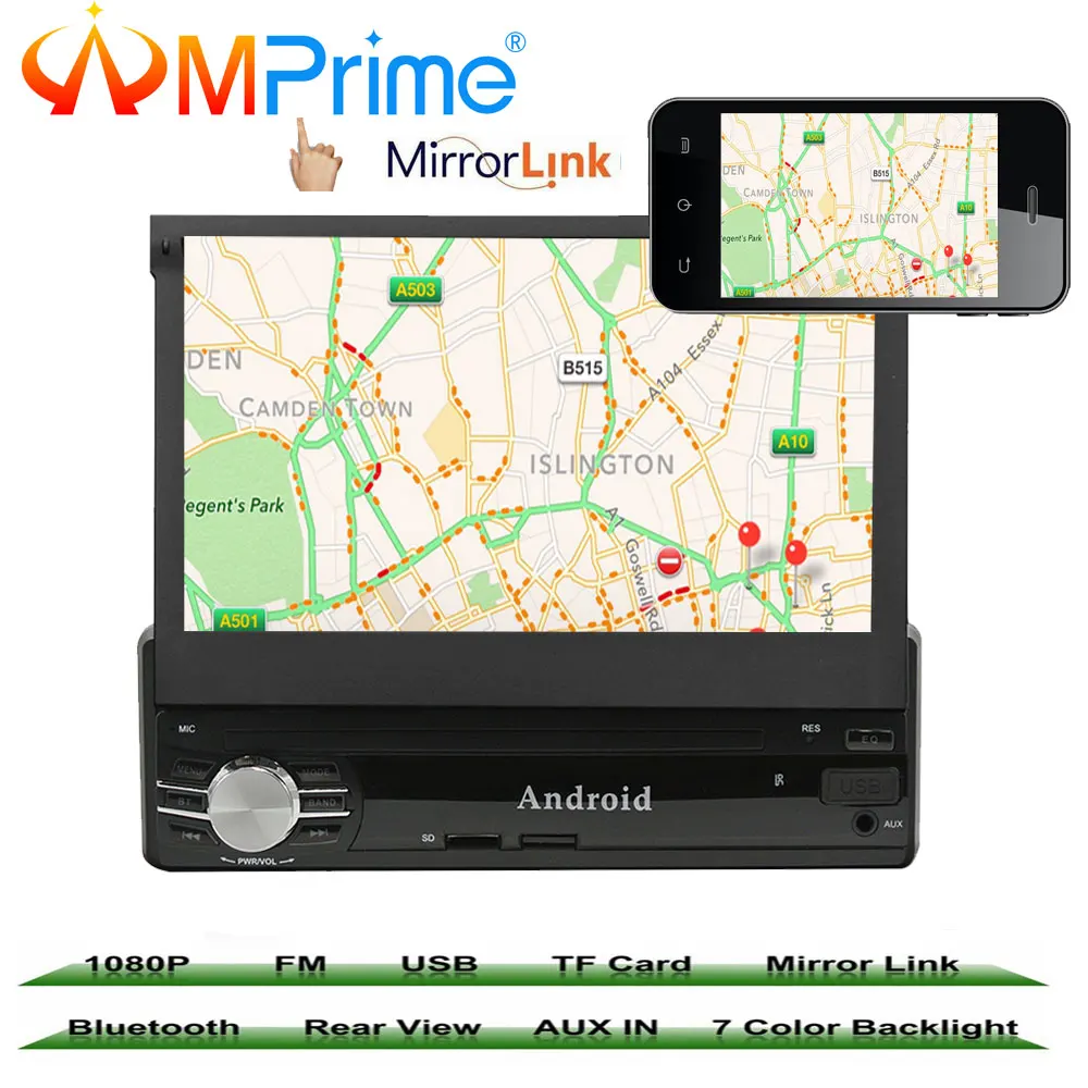 AMprime 7 &quot1 din Автомобильный мультимедийный видео Play Android 6 0 сенсорный экран