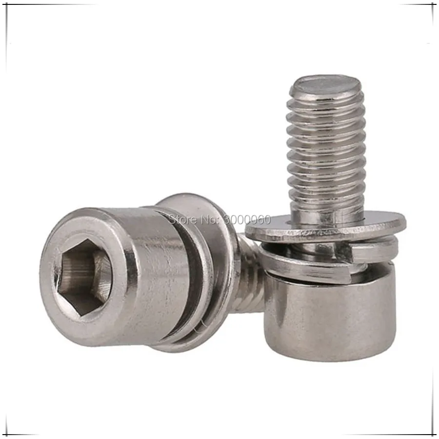 M2.5 M3 Stainless Steel 304 Socket Head Cap Sem Screw With Spring Flat Washers Assembed 500pcs/lot | Обустройство дома