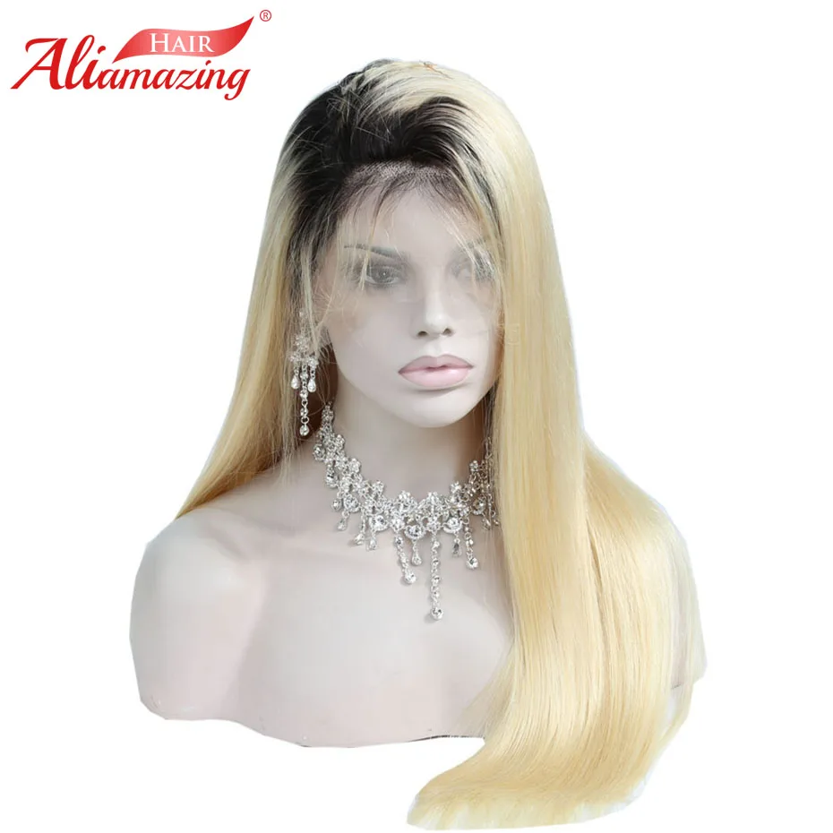 Ali Amazing Hair Ombre 613 Blonde Glueless Pre Plucked Lace Front Wig 130% Density Remy Human with Baby | Шиньоны и парики