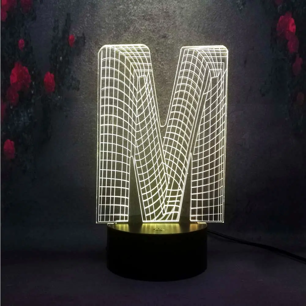 Ночник LED Иллюзия прикроватный Декор лампа 3D спальня форма м Алфавит настольная