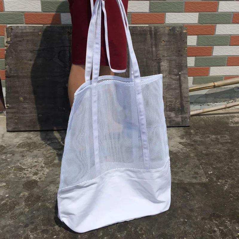 Летняя пляжная сумка Женская холщовая большая на плечо модная сетчатая