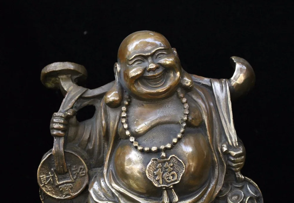 Китайский, буддийский из бронзы Ruyi фигурка для привлечения богатства баррель счастливым смехом статуя Майтрейи Будды