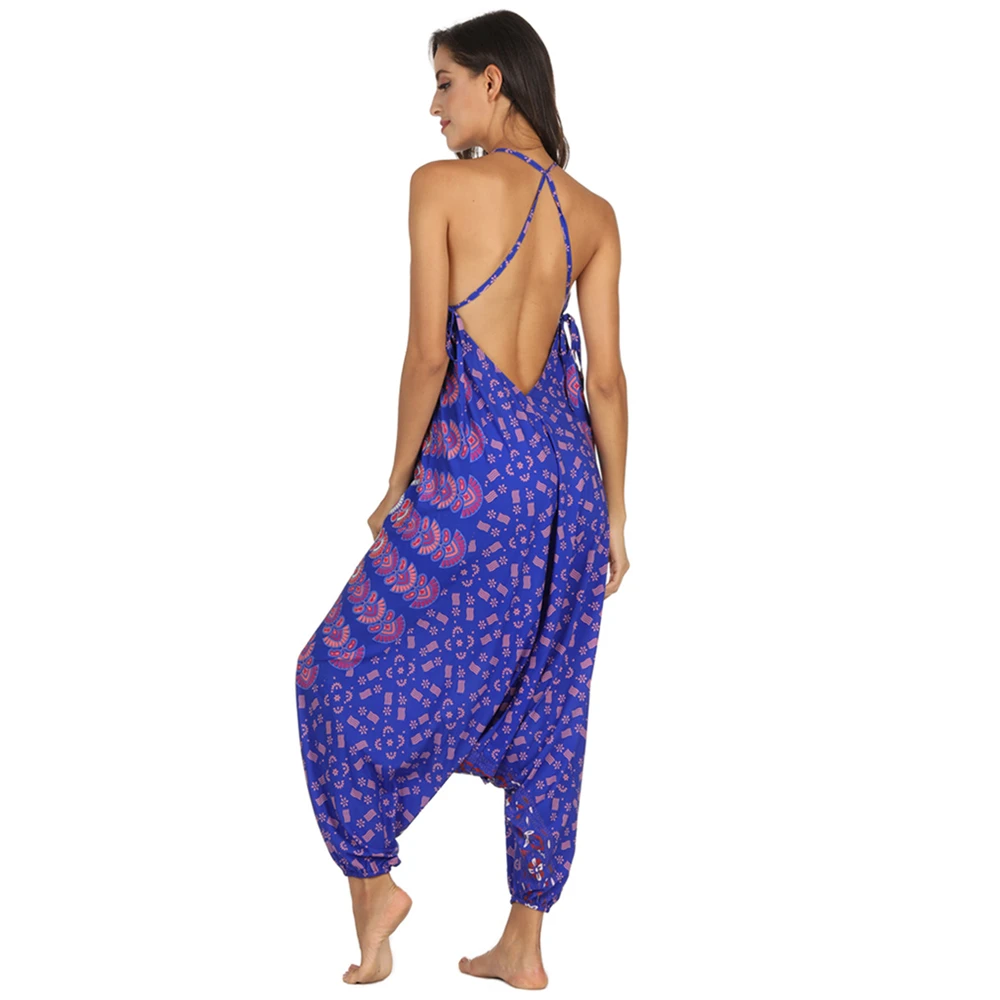 

Women One-piece Harem Pants Digital Printing Sling V-neck Loose Wide Leg Jumpsuit Harem Pants New Casual Sports Wide Leg Pants