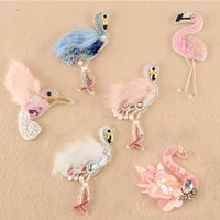 1 pcs sequined fur flamingo patch for clothes sewing on rhinestone beaded applique for jackets jeans bags shoes beading applique