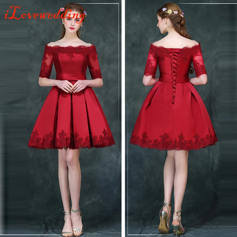 ILoveWedding/красное короткое платье для выпускного вечера атласное с коротким