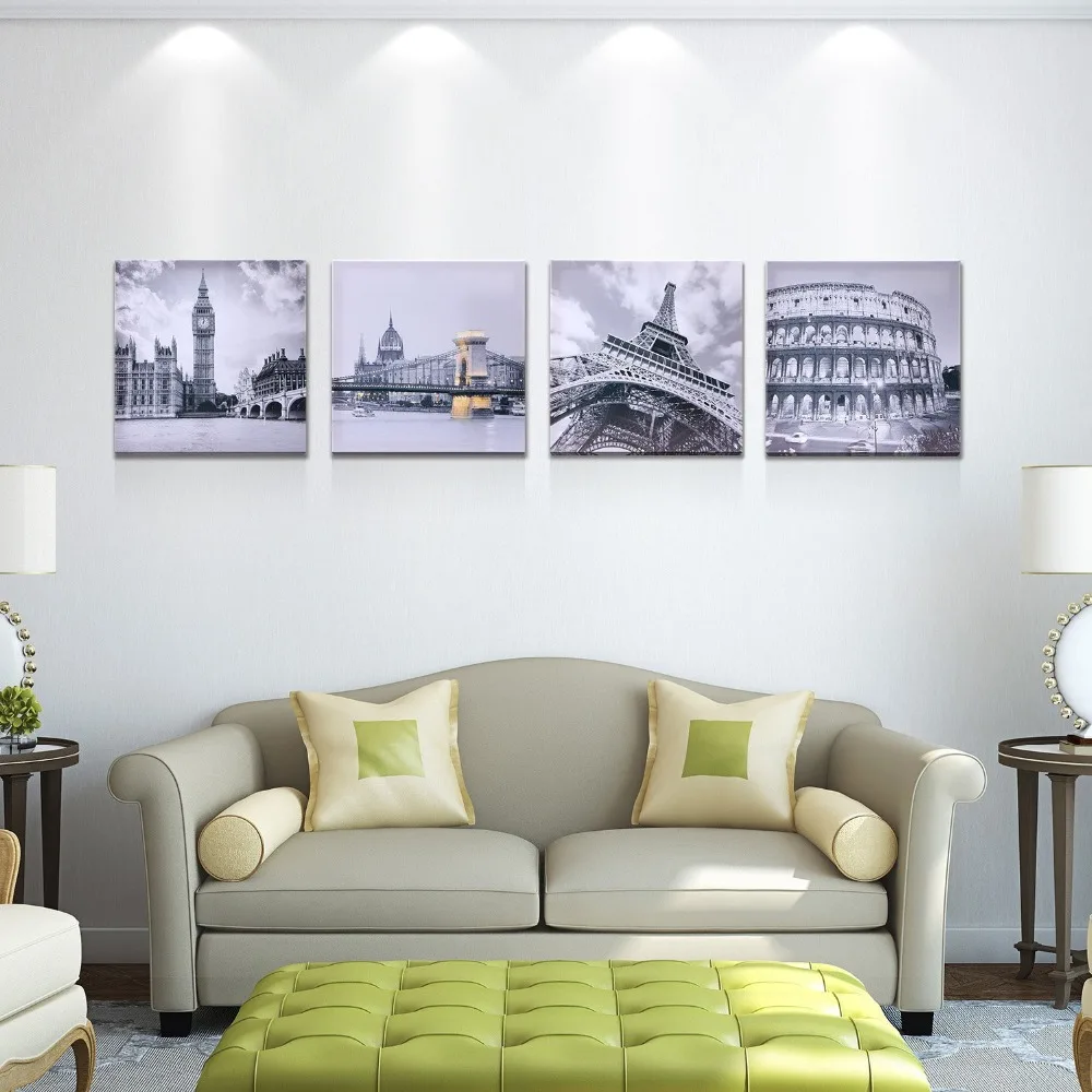 4 шт. без рамки знаменитые здания Римский Колизей Биг Бен Эйфелева башня Картина
