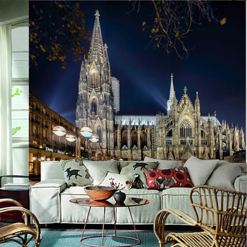 Пользовательские 3D большой росписи эстетический великолепный храм под ночной