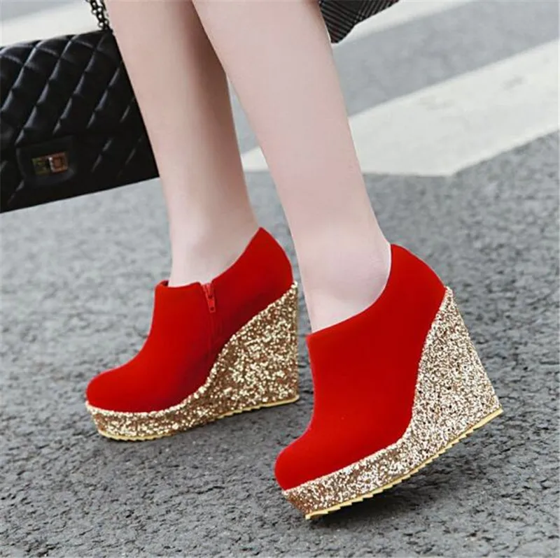 Женские туфли лодочки с круглым носком на платформе и высоком каблуке|Женские