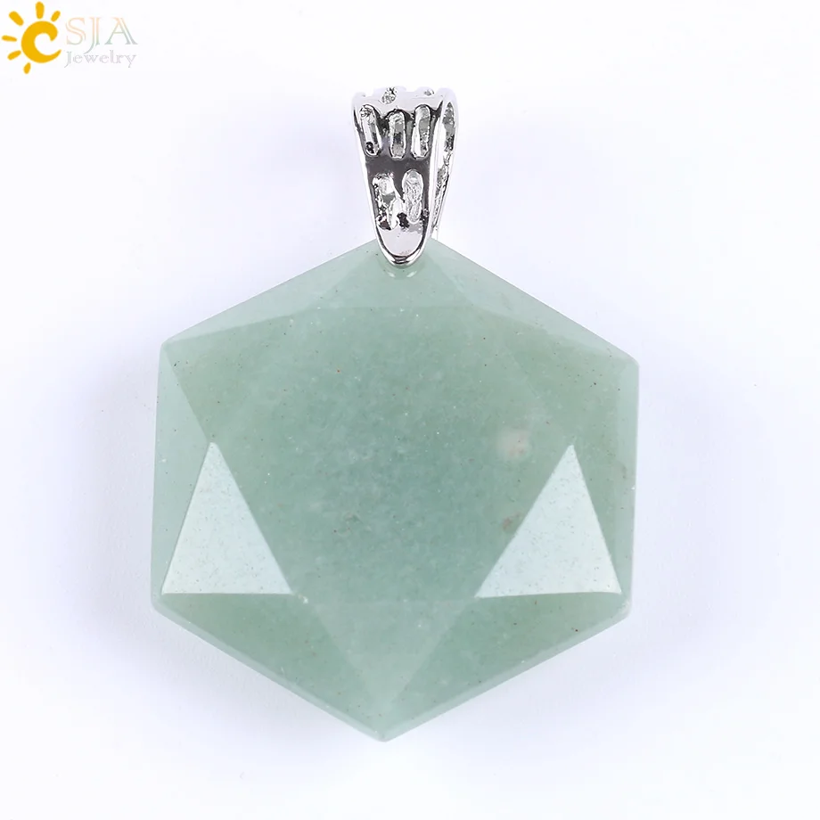 Green Aventurine CSJA Ограненный гексагональный натуральный драгоценный камень ожерелья и подвески опал лазурит розовый с кварцевым тигровым глазом чакра рейки ювелирные изделия E643 - Окраска металла: Green Aventurine