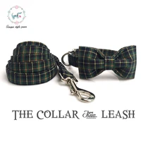 christmas green plaid dog collar and leash set with bow tie dog cat necklace and dog leash pet accessaries