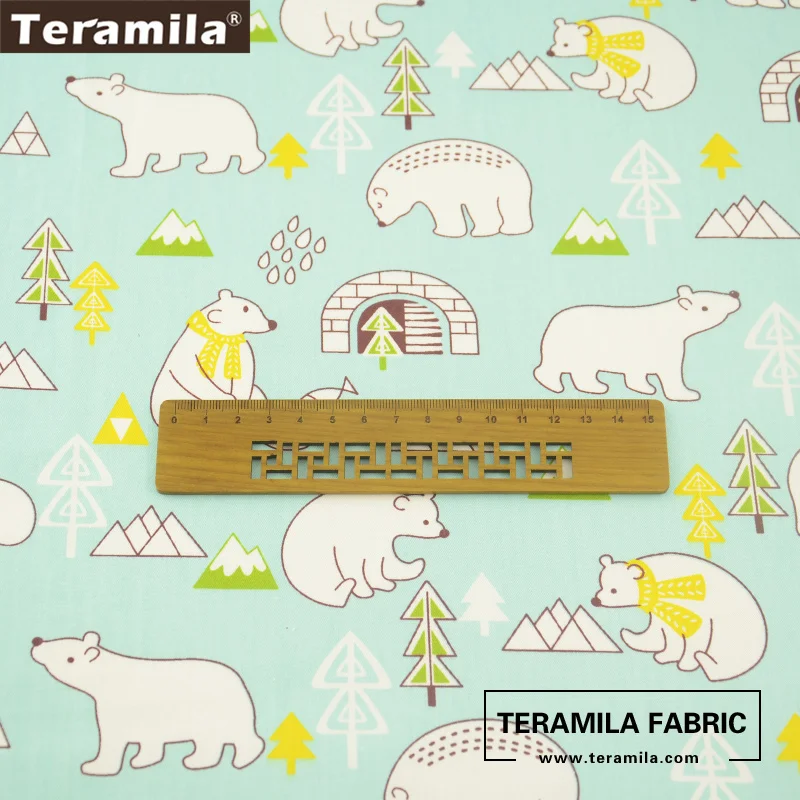 Teramila Cotton Fabric Sewing Patchwork Printed Cartoon Lovely Bears Designs Light Green Tissue Quilting Decoration Bedding| |
