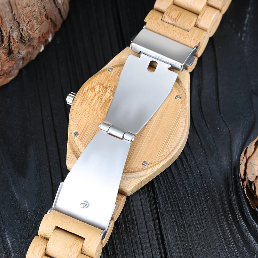 

Nature Wood Watch Mens Simple Fold Clasp Wrist Watch Gift Trendy Bamboo Modern Casual Analog Cool Full Wooden Reloj de madera