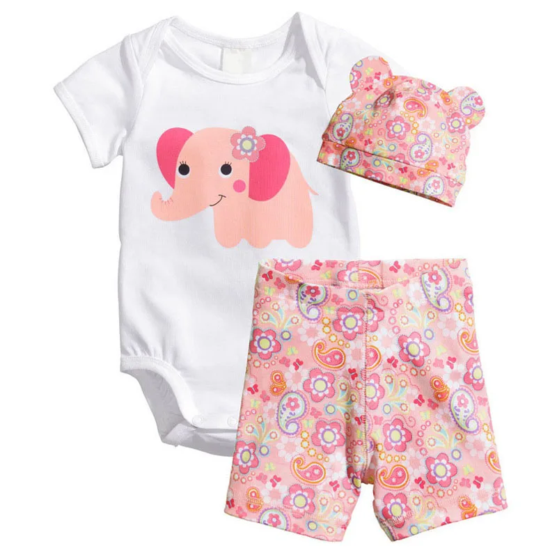 3PCS/0-18Months/Summer Newborn Rompers For Baby Girls Boys Clothes Cartoon Cute Bodysuit+Shorts+Hats Infant Clothing Sets BC1090 | Детская