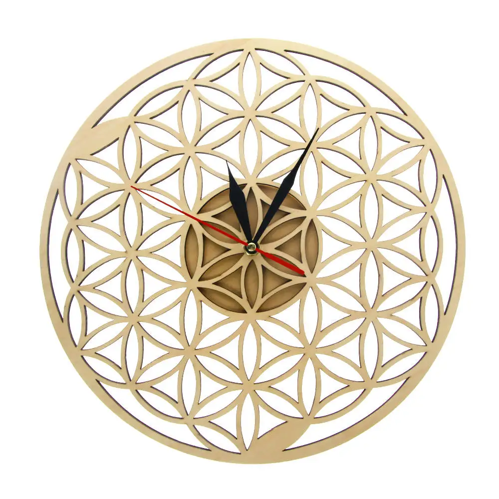 Flower of Life Intersect Rings Geometric Wooden Wall Clock Sacred Geometry Laser Cut Clock Watch Housewarming Gift Room Decor